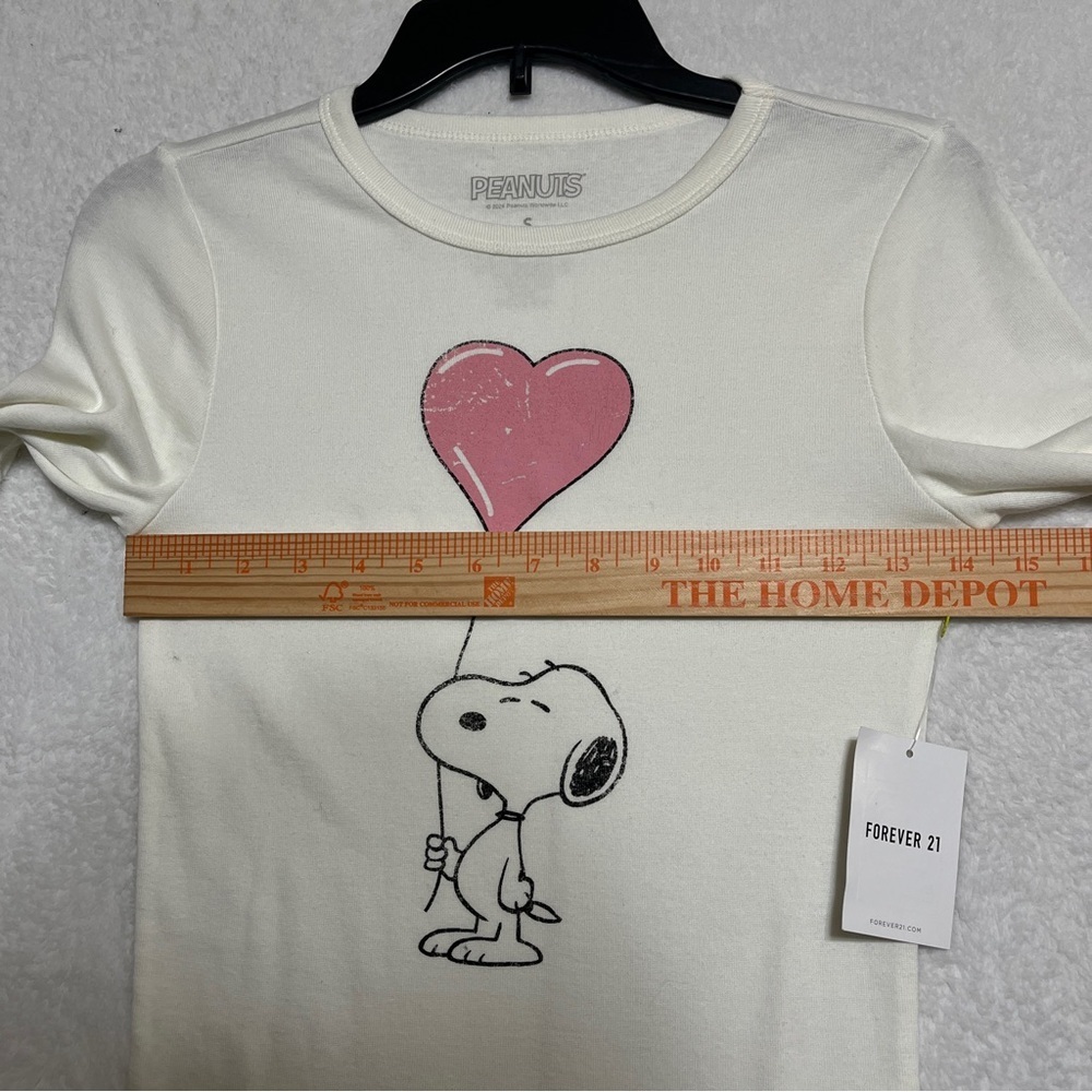 Peanuts Forever 21 Juniors White Ribbed Long Sleeve Snoopy Tee Small NWT - Picture 5 of 6